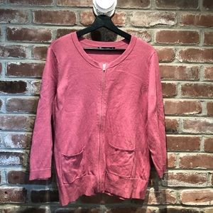 3/4 Sleeve Mauve Pink Cardigan w/ Gold Zipper